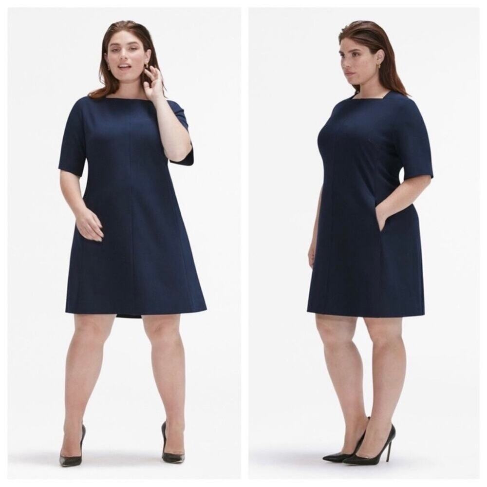 NWT MM LaFleur +1 Emily 2.0 Dress Galaxy Blue Navy Knee Length Elbow Sleeves